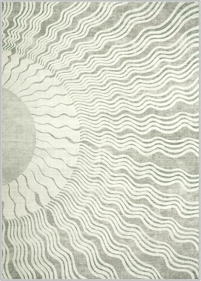 Boho Washable Grey Rug 6x9, Soft, Ultra-Thin Non Slip, Stain Resistant, Classroom to Dining Room, Nursery (6'x9', Grey/Multi)