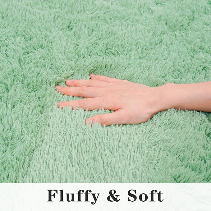 Super Fluffy Throw Rug for Bedroom, Modern Shag Sage Green Area Rugs, Soft Plush Small Carpet for Kids,Girls Boys and Teens Decorations for Living Room Dorm Nursery Classroom, 2x4 Feet