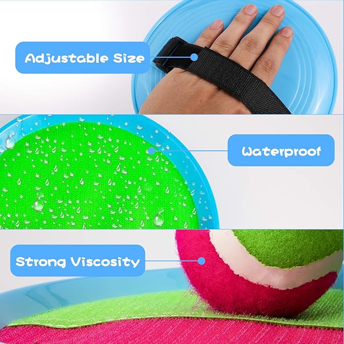 Kids Outdoor Toys - Toss and Catch Game Set, Outside Yard Camping Beach Pool Toys Games for Boys Girls 3 4 5 6 7 8 9 10 Year Old, 4 Paddles 4 Balls (Blue+Orange)