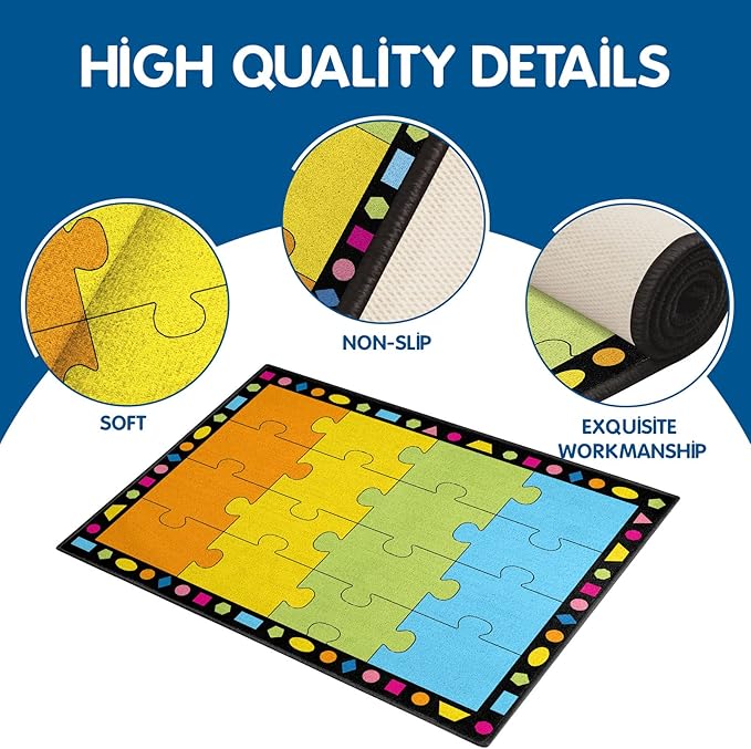 Booooom Jackson Elementary Classroom Rug - 16 Seats Carpet 6'5"x8'5" (260x200cm) - Colorful Puzzle Seating With Non-Slip Backing for Preschool and School Kids