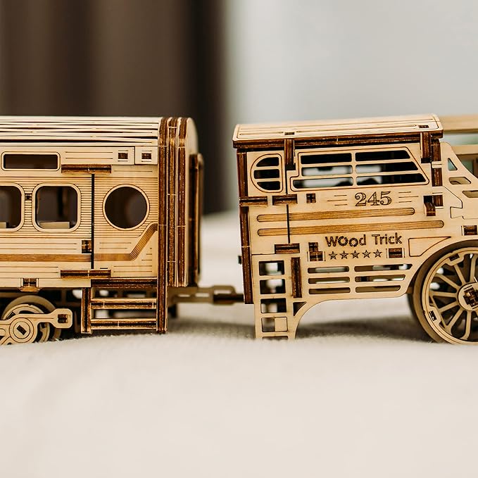 Wood Trick Atlantic Express Train 3D Wooden Puzzles for Adults and Kids to Build - 26.7x4 in - Rides up to 9 ft - Mechanical Locomotive Model Kit for Adults and Kids