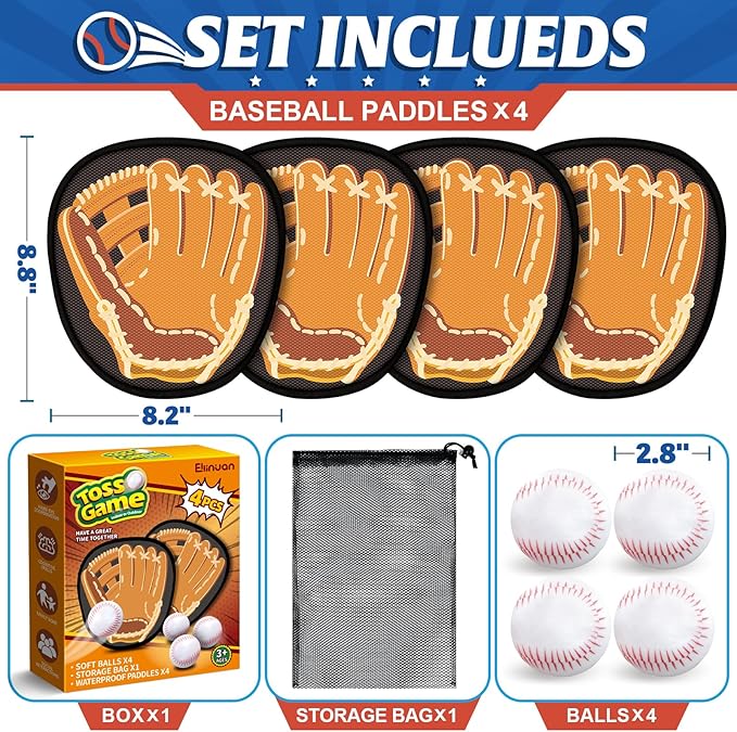 4 Pack Catch Ball Game Set, Outdoor Games for Kids Ages 4-8-12, Kid Baseball Training Glove, Summer Outdoor Toys Pool Beach Backyard Lawn Games for Toddlers Kids Family, Fun Ideal Gifts