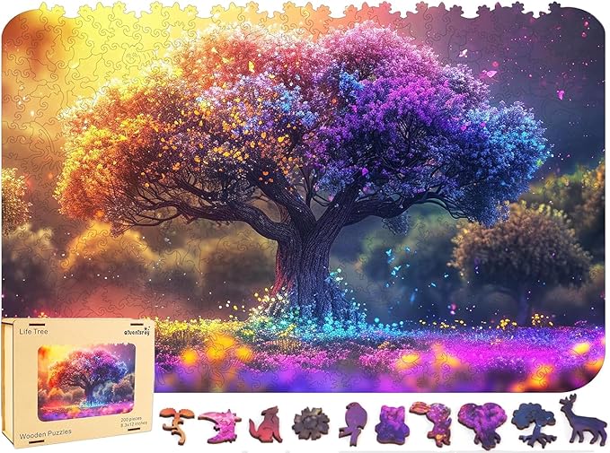 Wooden Puzzles for Adults 500 Piece - Tree of Life Jigsaw Puzzles Home Decor, Natural Puzzle Royal Unique Shape Adult Puzzles, Irregular Colorful Wooden Puzzle Creative Gift for Adults(18.3 x 12.6 IN)