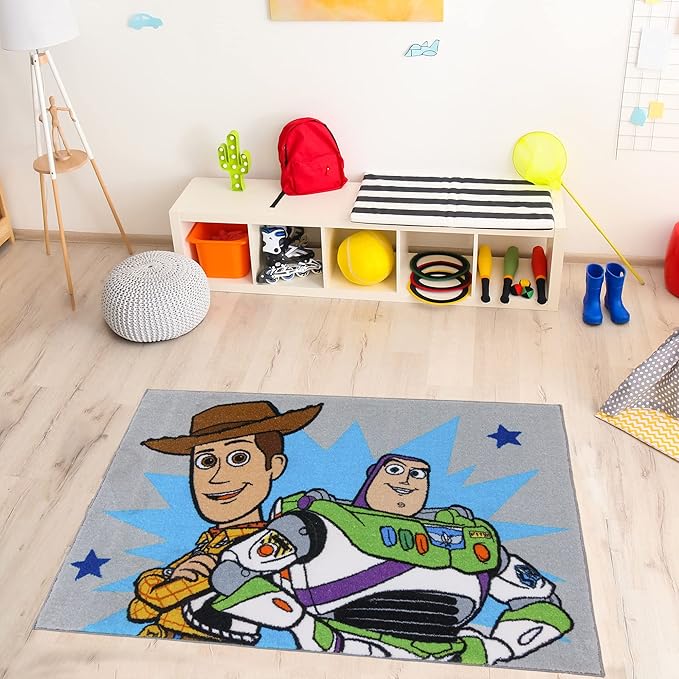 Gertmenian Disney Toy Story Rug Boys Girls Childrens Bedroom Decor Kids Home Play Room Mat Bedding Area Carpet, 3x5 Small, Woody Buzz Lightyear Gray Blue