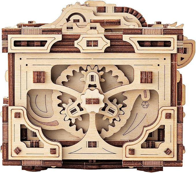 Wood Trick Enigma Chest Lock Puzzle Box Wooden 3D Puzzles for Adults and Kids to Build - Engineering DIY Project Mechanical Model Kits for Adults Wooden Models