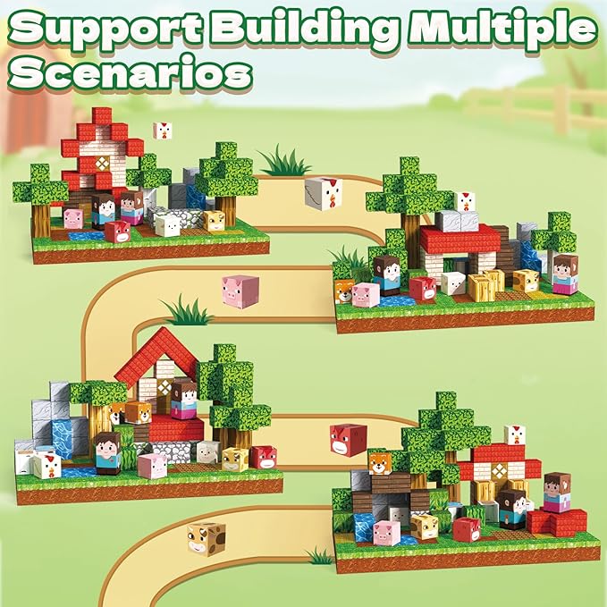 Magnetic Blocks 100PCS Magnetic Building Cubes with Multi-Functional Magnet Box Travel Set STEM Sensory Construction Toys for Boys & Girls Ages 3-5 5-7 8-12 Birthday Gifts (Forestry Farm)