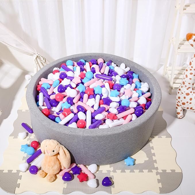STARBOLO Ball Pit Balls Assorted Shapes for Toddlers - Macaron 200 Ball Pit Balls Crush Proof Plastic Toy Balls for Toddlers Ball Pits, Ball Pit Play Tent, Baby Pool Water Toys(Mixed 5 Colors)