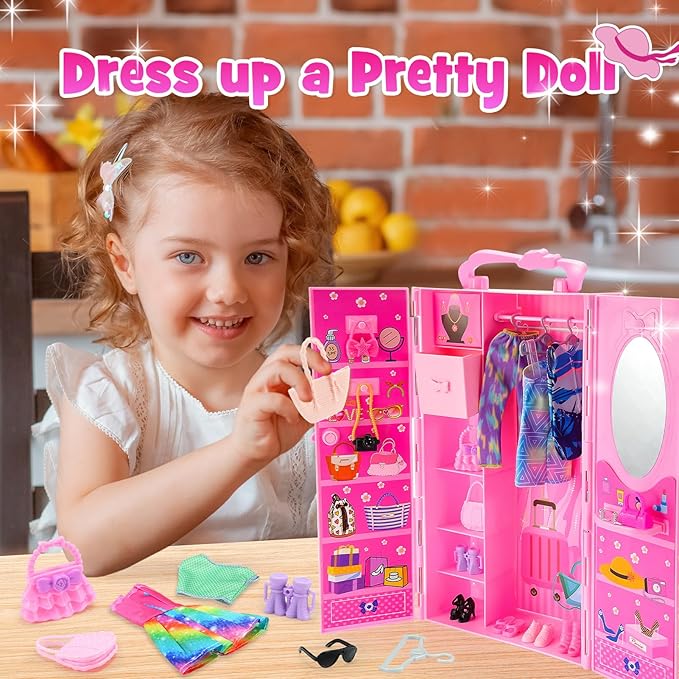 Gifts for 3-12 Year Old Girls, Doll Closet Girl Toys Age 6-8 Dress up Dolls for girls 4-6 with Clothes & Accessories Pretend Play Doll Toddler Toy for 3 4 5 6 7 8 9 Year Old Girl Birthday Gift