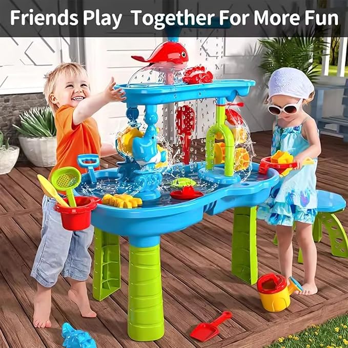 2025 Upgraded 3-Tier Water Table with Chair – Kids Outdoor Sensory Play Table for Backyard or Beach Fun, Boys & Girls