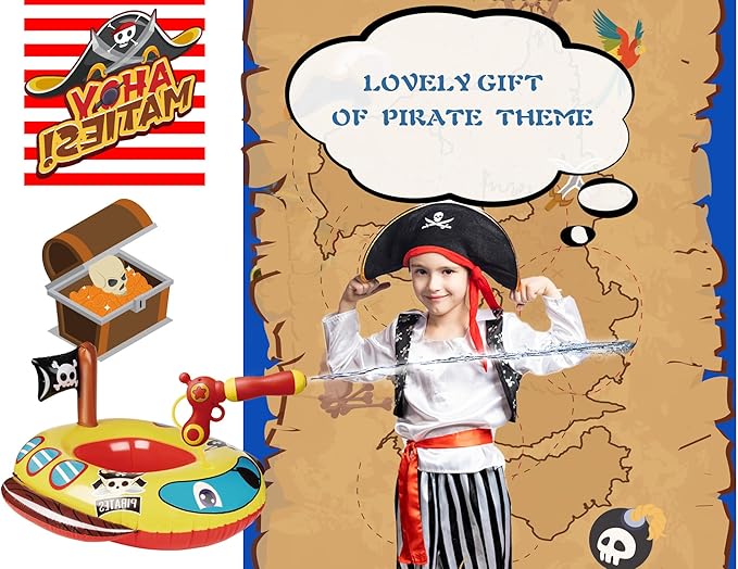Pool Floats Kids with Water Gun, Pirate Ship Float for Toddler, Blow Up Swimming Pool Toys, Summer Fun Pool Inflatables Floaties for Boys Girls and Child, Outdoor Water Toys for Kids Ages 3-5 4-8