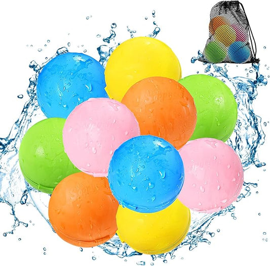 Magnetic Reusable Water Balloons for Kids, Refillable Water Balls Quick Fill for Pool, Outdoor Games for Beach, Summer Toys for Kids 4-10 (10Pack)