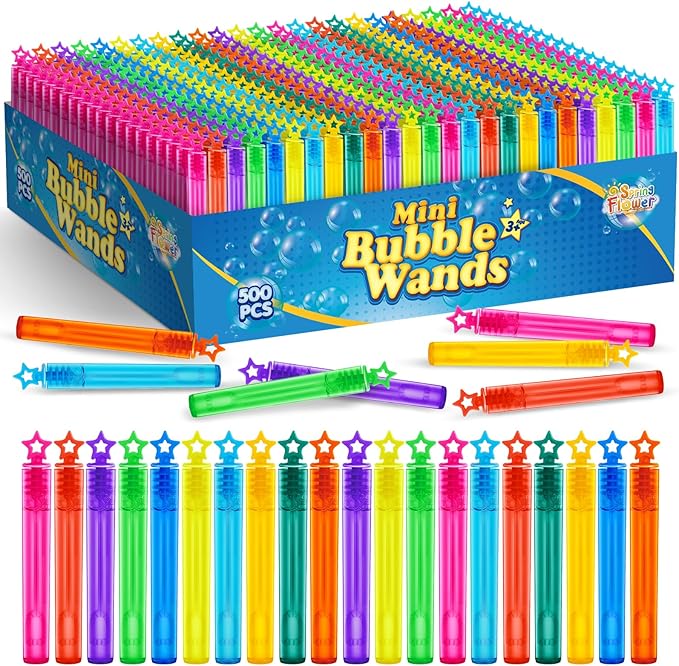 SpringFlower 500 PCS Mini Bubble Wands,Bubble Maker Toys for Kids,Summer Outdoor Bubble Activities,Bubble Party Favors Assortment Toys for Kids Party Favor Supply, Themed Birthday,10 Colors