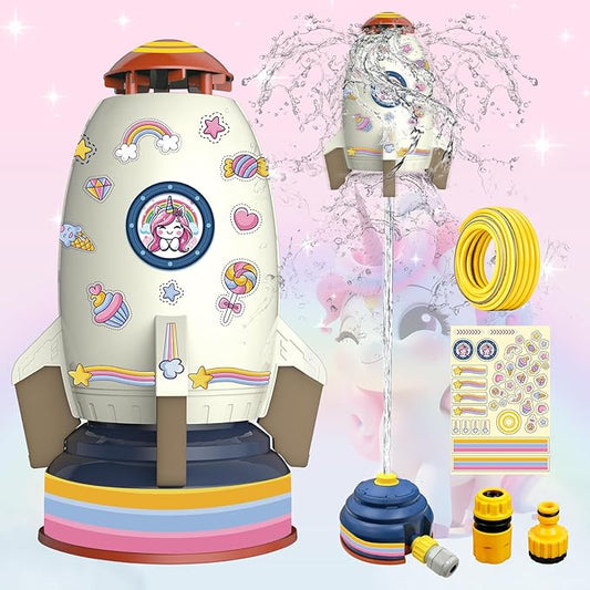 Outdoor Water Sprinkler Toys for Kids, Summer Water Rocket Sprinkler Launch Toys for Kids, Ideal Holiday Backyard Lawn Game Water Toy Birthday Gift for Boys Girls 3 Years and Up (Gray)