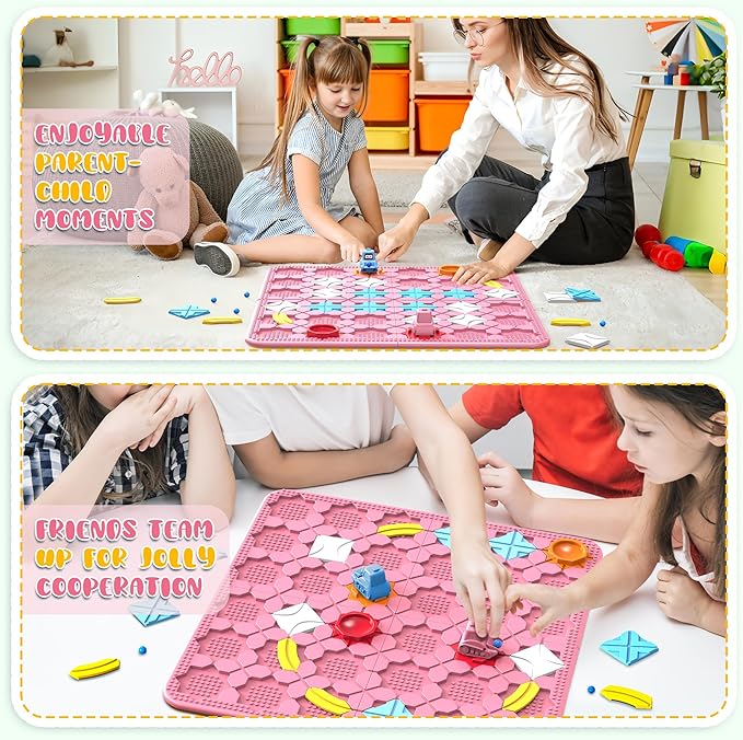 Road Builder Kids Logic Toys: Large Puzzle STEM Board Games, Educational Montessori Toys Birthday Gifts for Age 4-8 Year Old (Pink)