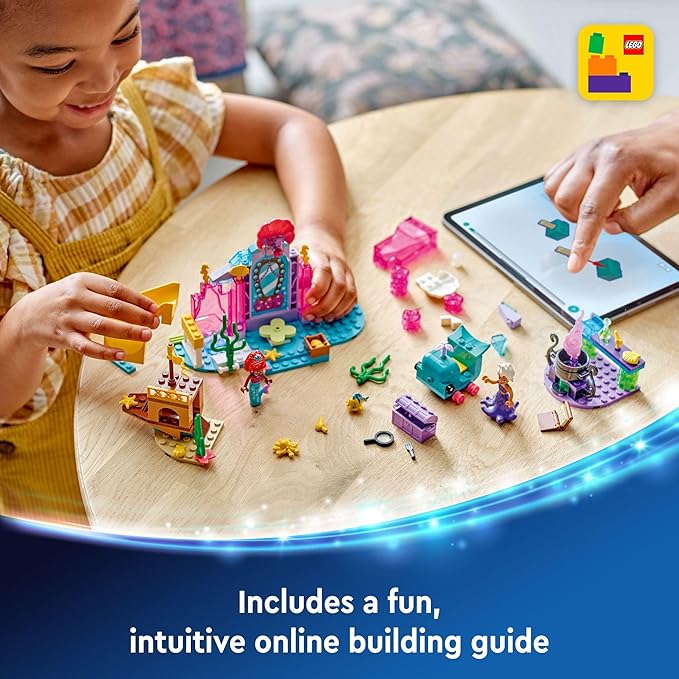 LEGO Disney Princess Ariel’s Crystal Cavern, Buildable Disney Toy Playset for Kids, Ariel Princess Mermaid Mini Doll and Fish Figure, Treasure Chest, Gift for Girls and Boys Ages 4 and Up, 43254