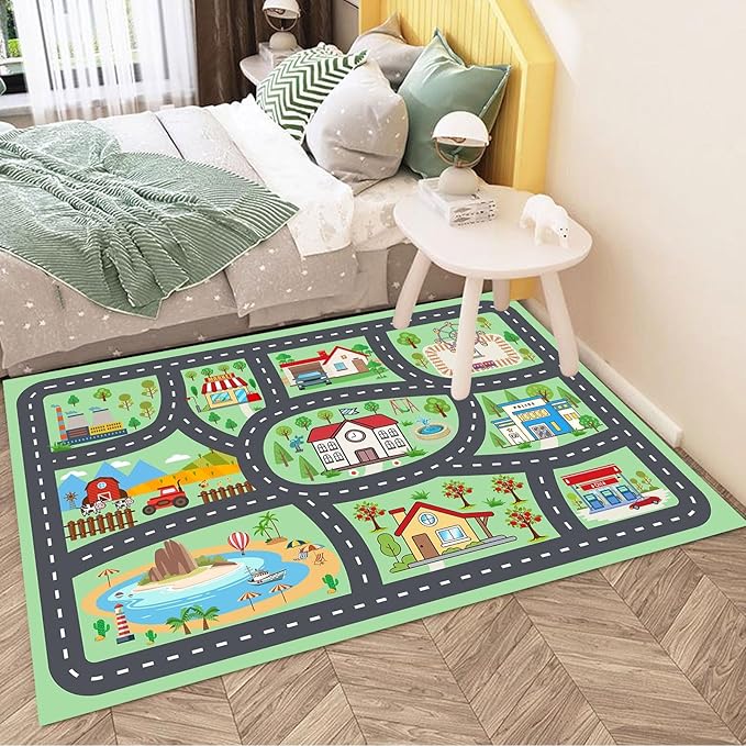 Kids Rug Car Rugs Playmat Carpet for Play Toy Cars for Playroom Classroom Kids Room, Educational Area Rugs Non-Slip Road Traffic Floor Rug Mats, Ideal Gift for Nursery Children Boy Girl 2.6x3.9ft