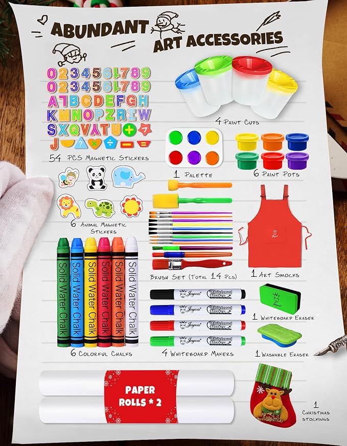 Joyooss Art Easel for Toddlers, Adjustable Standing Wooden Easel with Dry Erase Board, for Kids Age 2-4 to 9-12