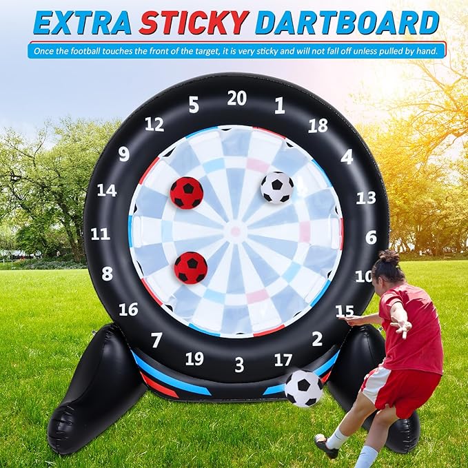 Inflatable Giant Kick Darts Games (Over 6ft Tall), Jumbo Outdoor Soccer Target Dartboard with Soccer Balls and Air Pump, Large Kick Game Carnival Games for Yard Family Kids Adults (Black)