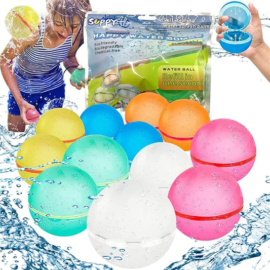 Reusable Water Balloons Water Bombs Splash Ball Quick Fill Self-Sealing Silicone Refillable Water Balls Outdoor Activities Summer Toy Pool Beach Water Games Toys for Kids ages 4-12 (12 Pcs)