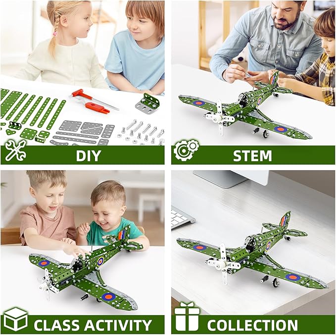 Model Airplane, Erector Set 1:32 Scale Airplane Model Metal Toys, STEM Projects for Kids Ages 8-12, DIY Education Airplane Metal Model Kits