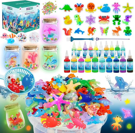 116PCS Magic Glow-in-The-Dark Gel Water Fairy Toy, Aqua DIY Elf Set with 18 Shape Molds, 100ml Gels, Water Squishy Kit, Make 150+ Water Animals,Christmas Birthday Gift, Arts Crafts STEM Kit for Kid