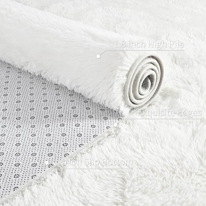 5x8 Fluffy Soft Cream White Rug for Living Room Bedroom, Large Area Rugs Super Soft Shaggy Carpet for Classroom Kids Babys Playroom Toddler Nursery Dorm Home Decor, Modern Indoor Non Slip Rug