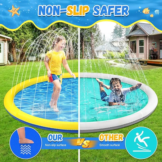 127 inch Extra Large Non-Slip Splash Pad Sprinkler for Kid and Dog, Kiddie Dog Pool, Toddler Outdoor Toys for Ages 3-12 Boys Girls, Summer Outdoor Water Kids Toys, Parent Games, Backyard, Lawn