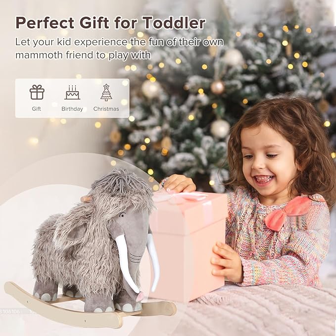 labebe - Plush Rocking Horse, Mammoth Rocker, Stuffed Rocker Toy for Child 1-3 Year Old, Kid Ride On Toy Wooden, Rocking Animal for Infant/Toddler Girl&Boy, Nursery Birthday Gift