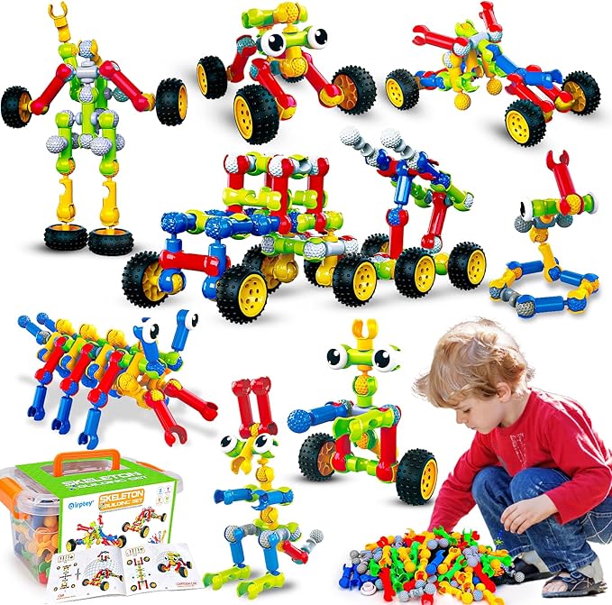 Kids STEM Building Toys for 3 4 5 6 7 8+ Year Old Boy Girl Birthday Gift, 186 Pcs Preschool Classroom Learning Activities Fine Motor Skills Building Blocks Ages 4-8 6-8 8-12 Engineering Creative Game