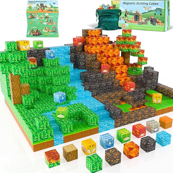 Magnetic Blocks - 120PCS Toy Build Set, Magnetic Building Blocks STEM Sensory Toys, Creative Kids Gift for 3+ Year Old Boys Girls (Dinosaur)
