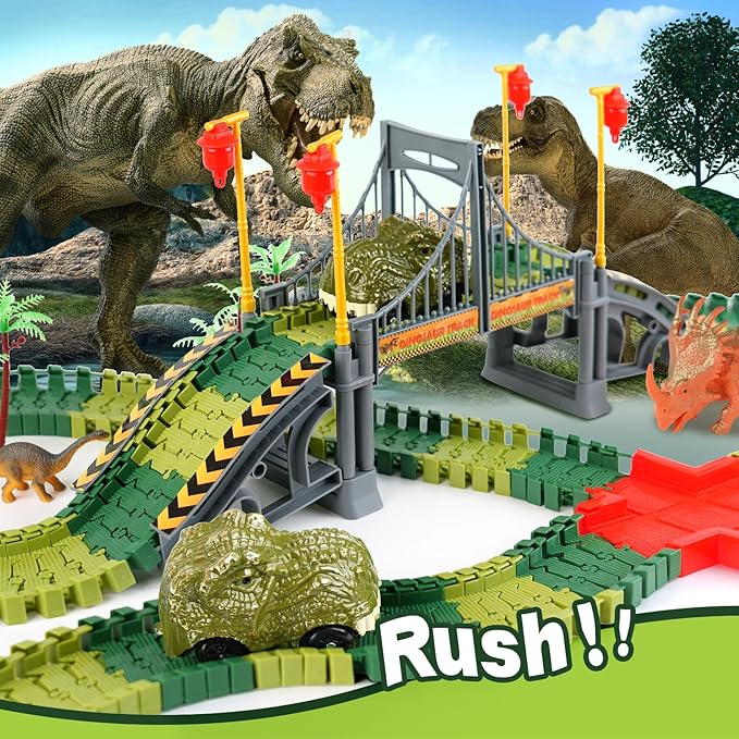 Dinosaur Track Toys for Kids 3-5 4-7 - Best Birthday Gifts for Boys Ages 3 4 5 6 7 Year Old - Flexible Dinosaur Race Car Track Set, Create a Dino World Adventure