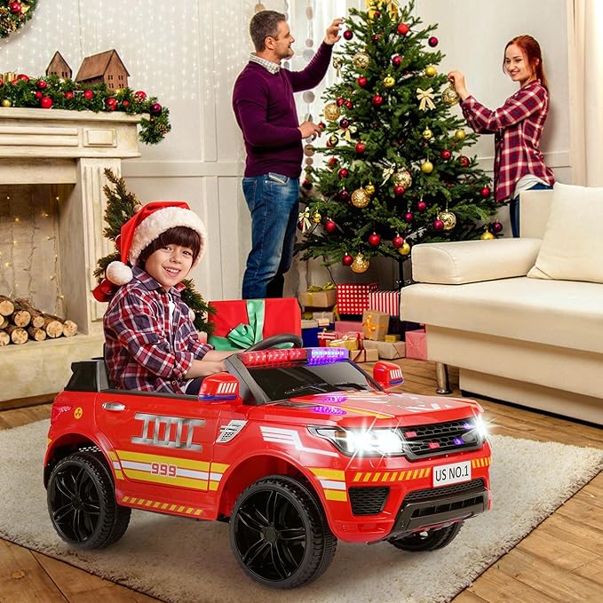 Fire Truck Ride on Toys TOBBI 12V Fire Engine Giant Firetrucks Firefighter Fireman Ride On Car with Remote Control, Siren-Call, Walkie-Talkies, Bluetooth for Toddlers, Red