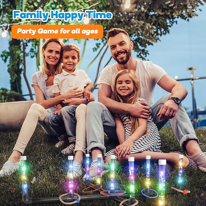 Outdoor Games for Game Night: FunforFun! Upgraded 30-Inch LED Ring Toss Game with 26 Rings Yard Games for Adults Kids Easter Gifts Outdoors Toys for Beach Lawn Games for Party Ideal