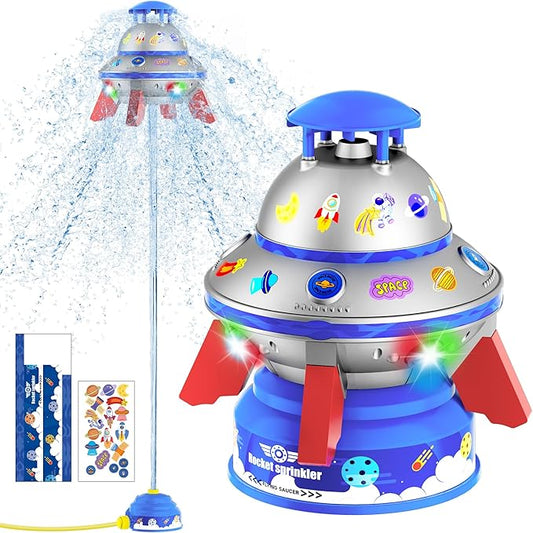 COCASES Water Sprinkler for Kids, UFO Water Rocket with Light for Kid, Outdoor Summer Kids Sprinkler Water Toy Play for Yard Backyard Pool Lawn Garden Birthday Gift for Boys Girls Ages 3-12 Year Old