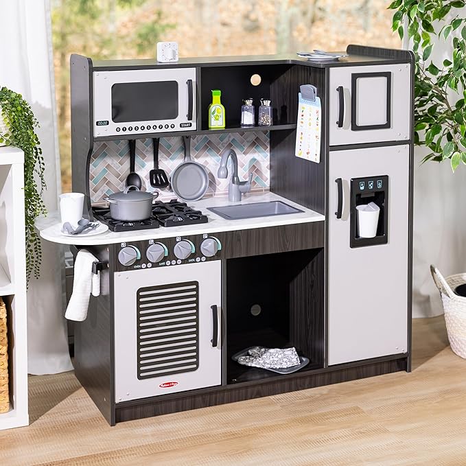 Melissa & Doug Wooden Chef’s Pretend Play Toy Kitchen With “Ice” Cube Dispenser – Charcoal Gray - Kitchen Play Set For Toddlers And Kids Ages 3+