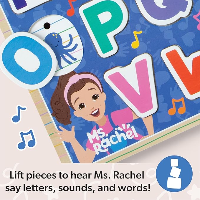 Melissa & Doug® Ms. Rachel™ Wooden Phonics Alphabet Sound Puzzle with Light-Activated Sound Effects, 24-Piece Toddler Toys for Boys and Girls Ages 2+ Years