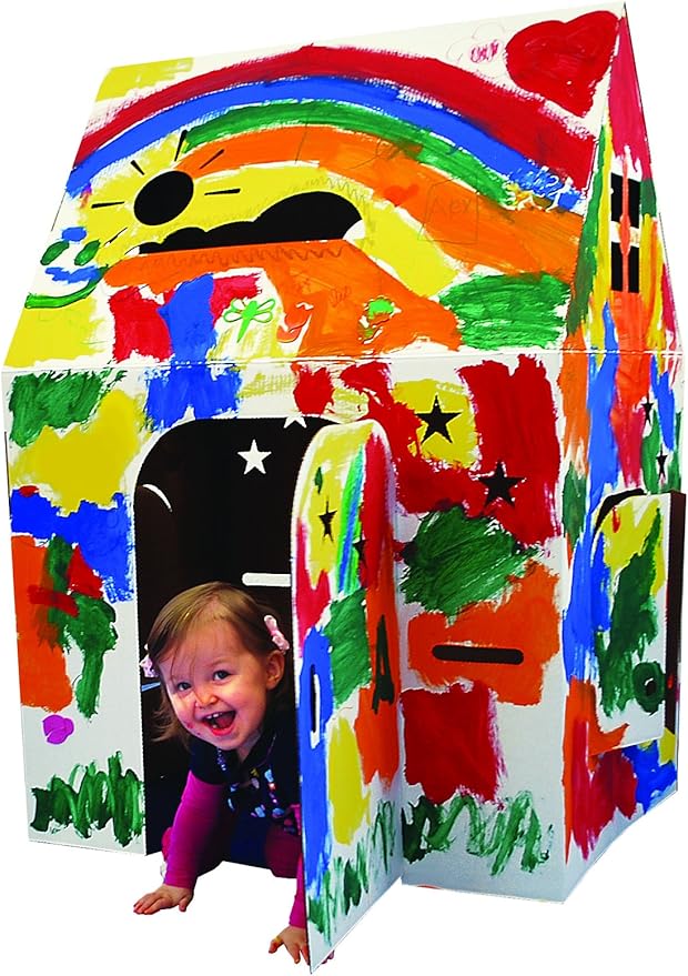 Easy Playhouse - Kids Art and Craft for Indoor and Outdoor Fun, Color, Draw, Doodle on this Blank Canvas – Decorate and Personalize a Cardboard Fort, 34" X 27" X 48" - Made in USA, Age 3+