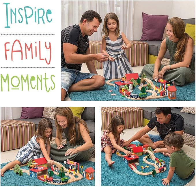 Wooden Train Set - 69 Pieces Wooden Train Tracks & Trains for Kids, Toddler Boys and Girls 3,4,5 Years Old and Upโ Premium Wood Construction Toys -Fits Thomas, Brio, IKEA, Melissa and Doug