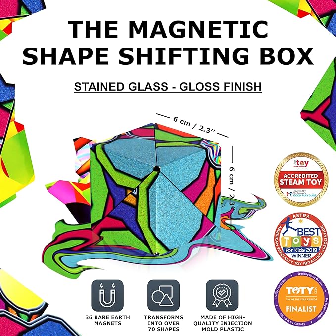 SHASHIBO Shape Shifting Box - STEM Magnetic Fidget Cube That Transforms Into Over 70 Shapes, Download Fun in Motion Toys Mobile App (Stained Glass)