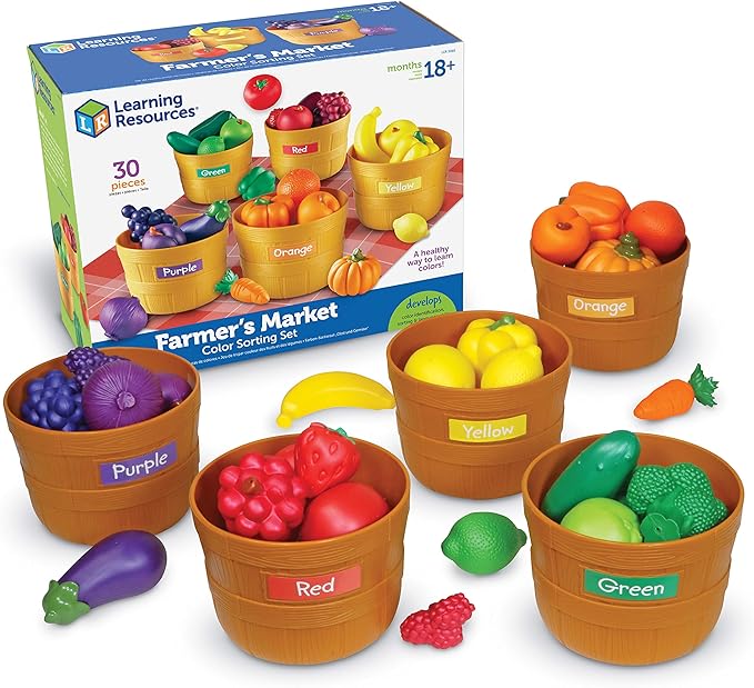 Learning Resources Farmer's Market Color Sorting Set - Play Food for Kids, Toddler Learning Toys, Grocery and Kitchen Play Toys