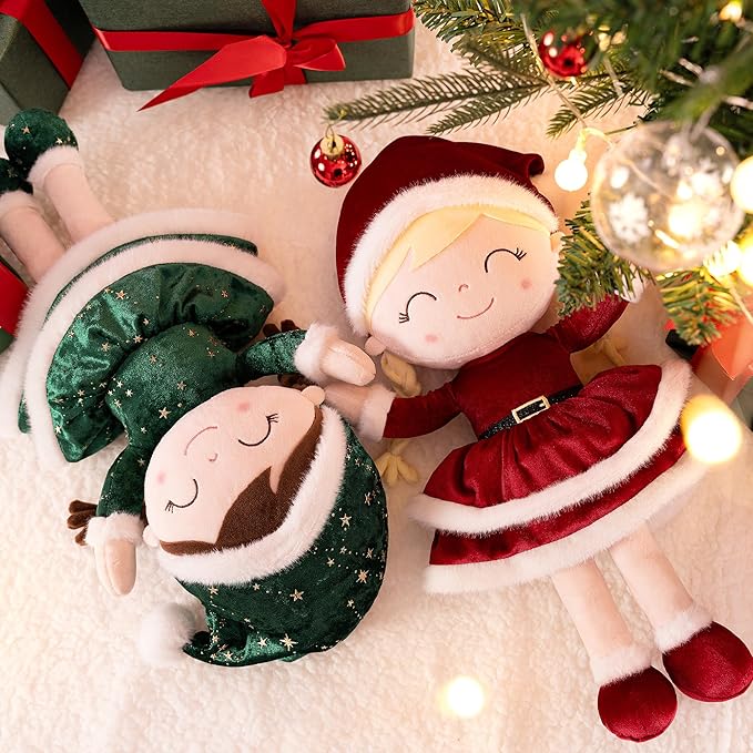 Gloveleya Soft Plush Doll Christmas Girl Dolls with Green Dress, Gift Box & Free Card - Perfect Holiday or Birthday Gift for Toddlers 2-8 Ages, 16"