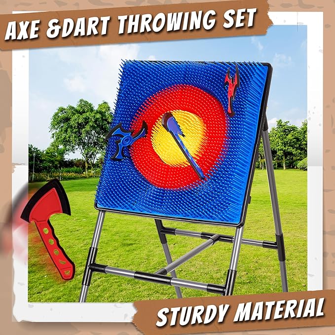 Axe Throwing Game for Backyard, Axe Throwing Target Set Games with 6 Throwing Axes & 6 Dart Bristle Target, Outdoor Indoor Yard Game for Adults Youth Kids Activity Carnival Games for Age 3-12