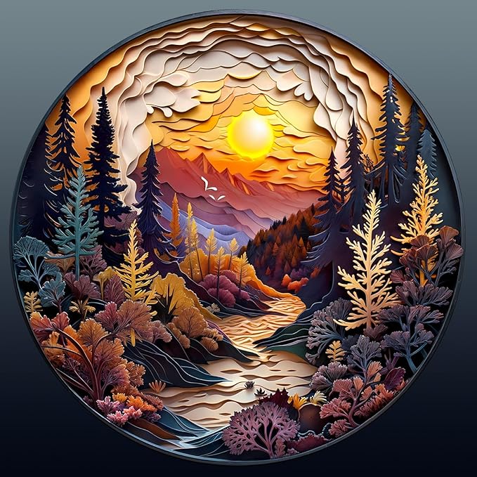 Wooden Puzzles for Adults, 3D Sunset Forest (M-200pcs) Wooden Jigsaw Puzzles Kids, 11.4 * 11.4in Unique Shaped Animal Wood Puzzles, 3D Vision Flat Puzzle Family Games