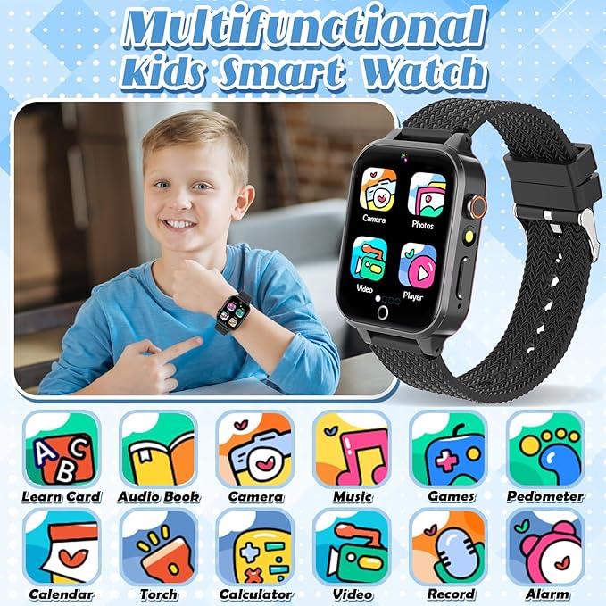 Tywop Smart Watch for Kids Girls Age 3-12 with 26 Puzzle Games HD Video Camera Touchscreen Music Player Learning Cards Storybook Pedometer Metal Case Kids Watch Toy Birthday Gifts