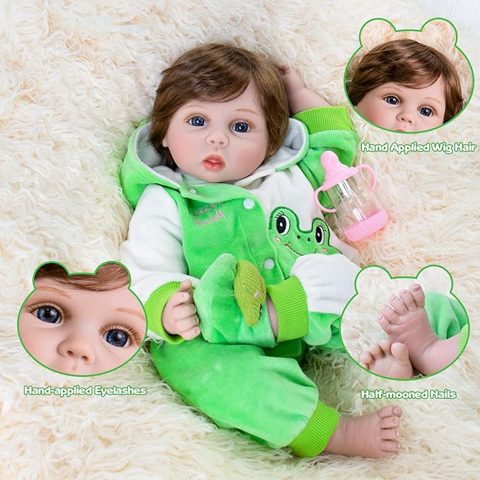 Aori Reborn Baby Dolls Lifelike - Newborn Baby Doll Realistic Weighted Toddler Real Life 22 Inch Jumping Frog Set Great Birthday Gift for Kids