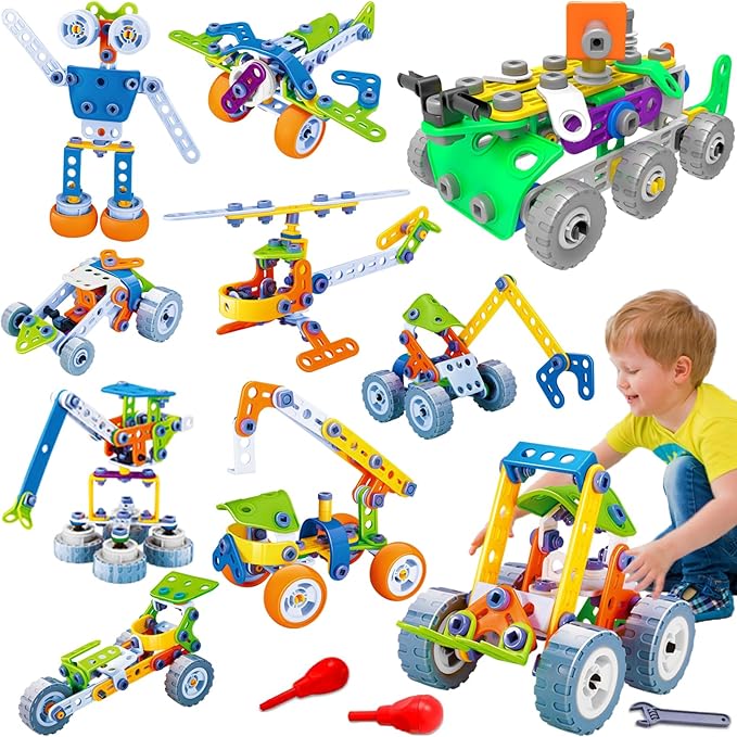 MOONTOY 11 in 1 Stem Building Toys for Kids Ages 4-8 STEM Toys for 4 5 6 7 8+ Year Old Boy Birthday Gift Idea, 175 Pcs Educational Construction Toy for Boys 5-7 4-6 6-8 Erector Set Blocks Game