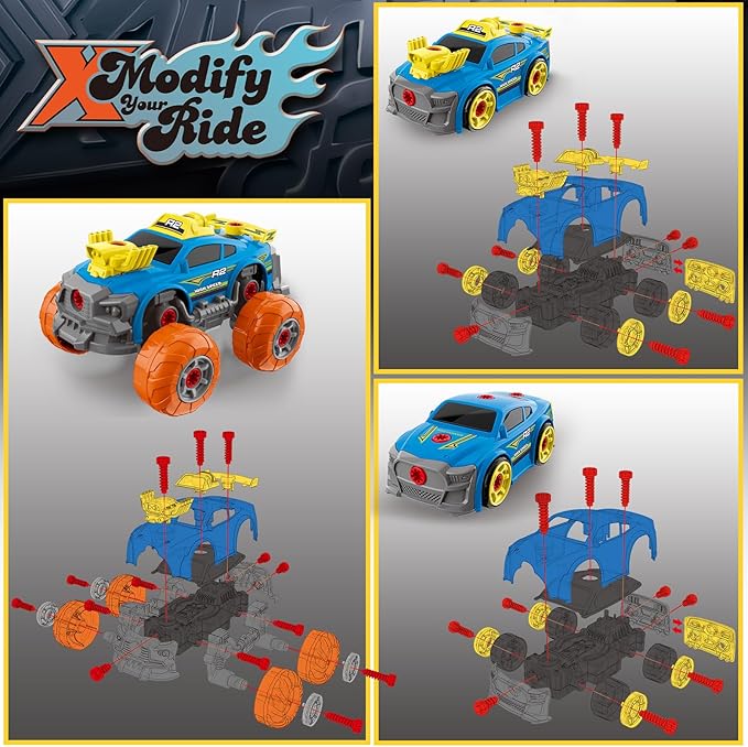 Pup Go 3-in-1 Take Apart Car for Boys with Electric Drill, 46Pcs Construction Toy Truck, Build Your Own Toy Car with Play Tools, Ideal STEM Present for Kids Children Ages 3 4 5 6 7 8 9 Year Old Blue