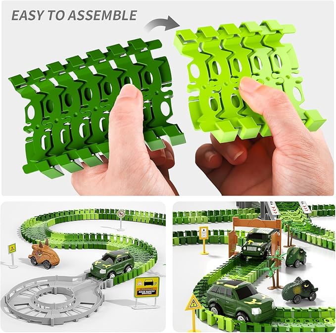 iHaHa 249 PCS Dinosaur Toys Race Car Track, Toys for Kids Toddler Boys Ages 2-4 3-5 4-6, Dinosaur Race Tracks Toys with Light, Sound & Spray, Birthday Dinosaur Toys Gifts for 2 3 4 5 Year Old Boys