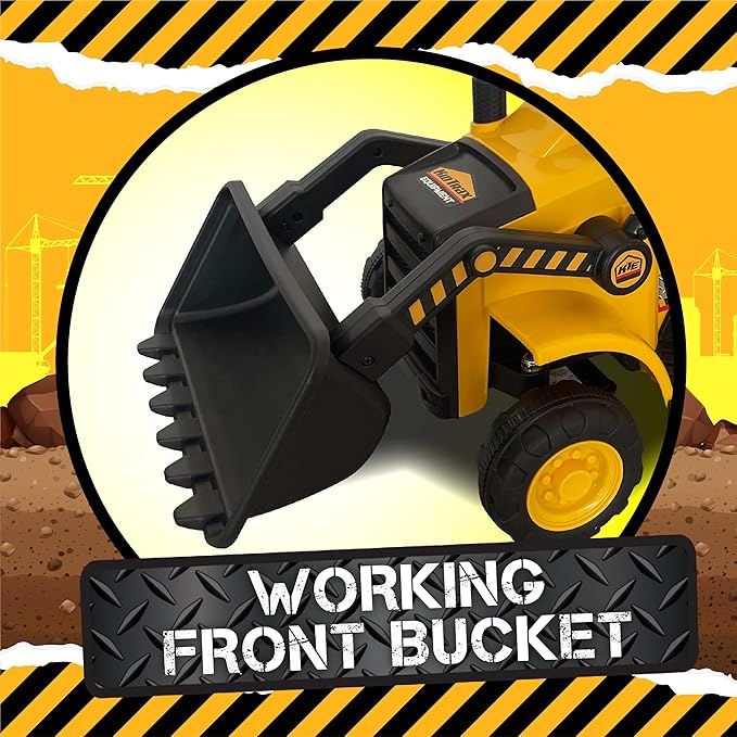 Kid Trax 6V Frontloader Ride-On Toy for Kids, Ages 18-36 Months, Max Weight 44 lbs, Easy Push Button Drive System and Pull Front Bucket Lever, Includes Toy Hard Hat