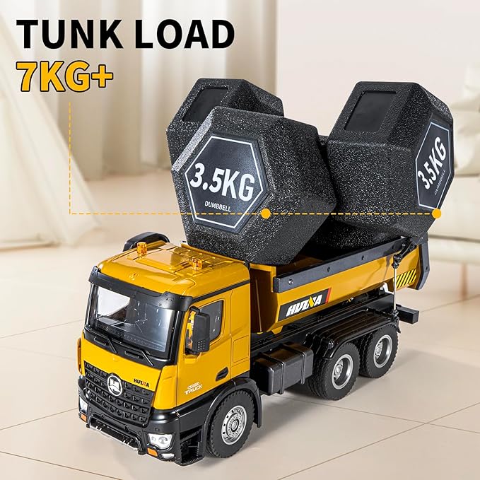 RC Dump Truck Toy, 10CH Remote Control Dump Truck for Boys, Heavy Duty Metal Construction Vehicles, 7KG+ Load Capacity, Birthday Gifts Ideas for Kids Adults, 1/14 Scale Trucks (with Gift)